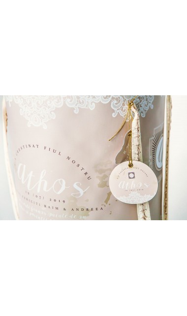 Trusou botez pentru fetite sau baieti, unisex cu bordura dantela alba de bumbac, Tres Chic 19